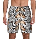 Zebra and Giraffe Print Functionality Men Shorts Softness Beach Swimwear Surfing Gym Pool Water Sports Use Black