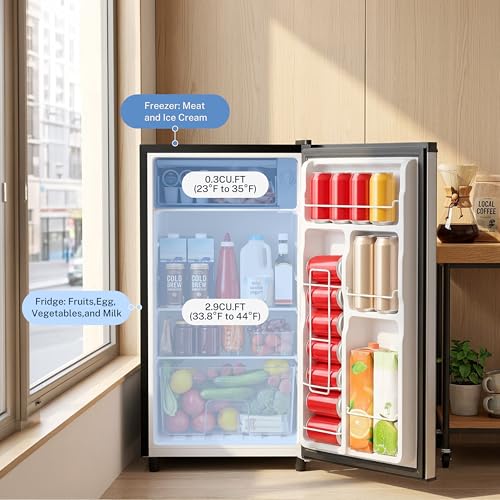 Image of 3.2 Cu.Ft Mini Fridge with Freezer, 1 Door Small Refrigerator with Adjustable Thermostat Energy-efficient Low Noise, Compact Fridge for Bedroom, Office, Dorm, Silver