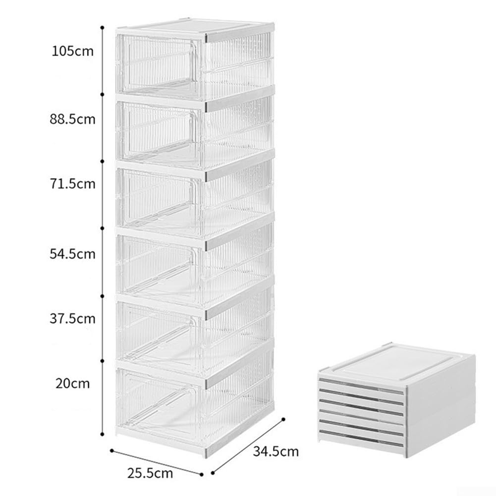 Stapelbarer Schuh-Organizer mit transparenter Kunststoffbox, 3-lagiges und 6-lagiges faltbares Design für Schuhe der Größe 47, platzsparende Organisation für Zuhause (B)