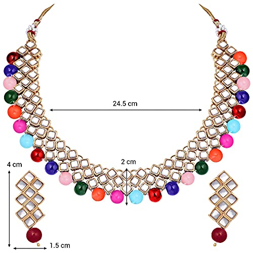 Aheli Ethnic Faux Kundan Pearl Fancy Bridal Choker Necklace Indian Traditional Bollywood Bharatanatyam jewellery Set with Earrings Gift for Women by Aheli - Used condition - Image 4