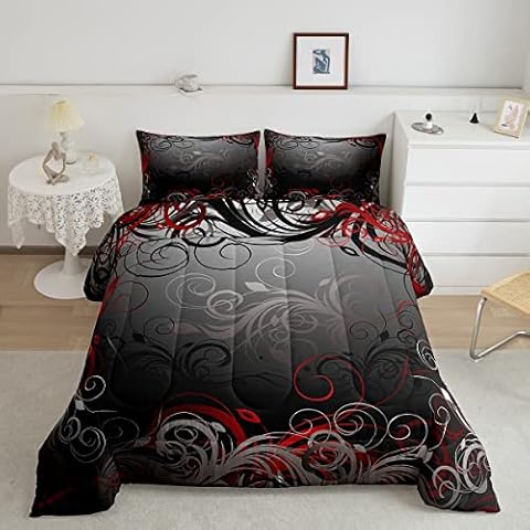 Gray Floral Swirls Comforter Set for All Rooms Cover