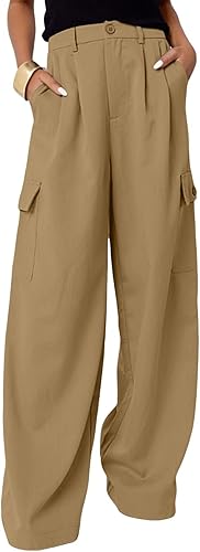 Dokotoo Womens High Waisted Wide Leg Cargo Pants Baggy Casual Work Pants with 4 Pockets