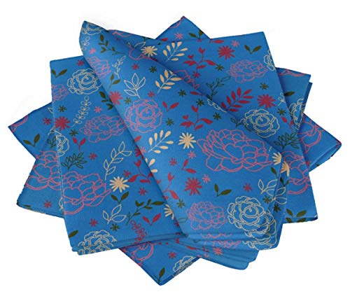 Serviette en lin floral bleu lavable lot de 6 serviettes table - 2