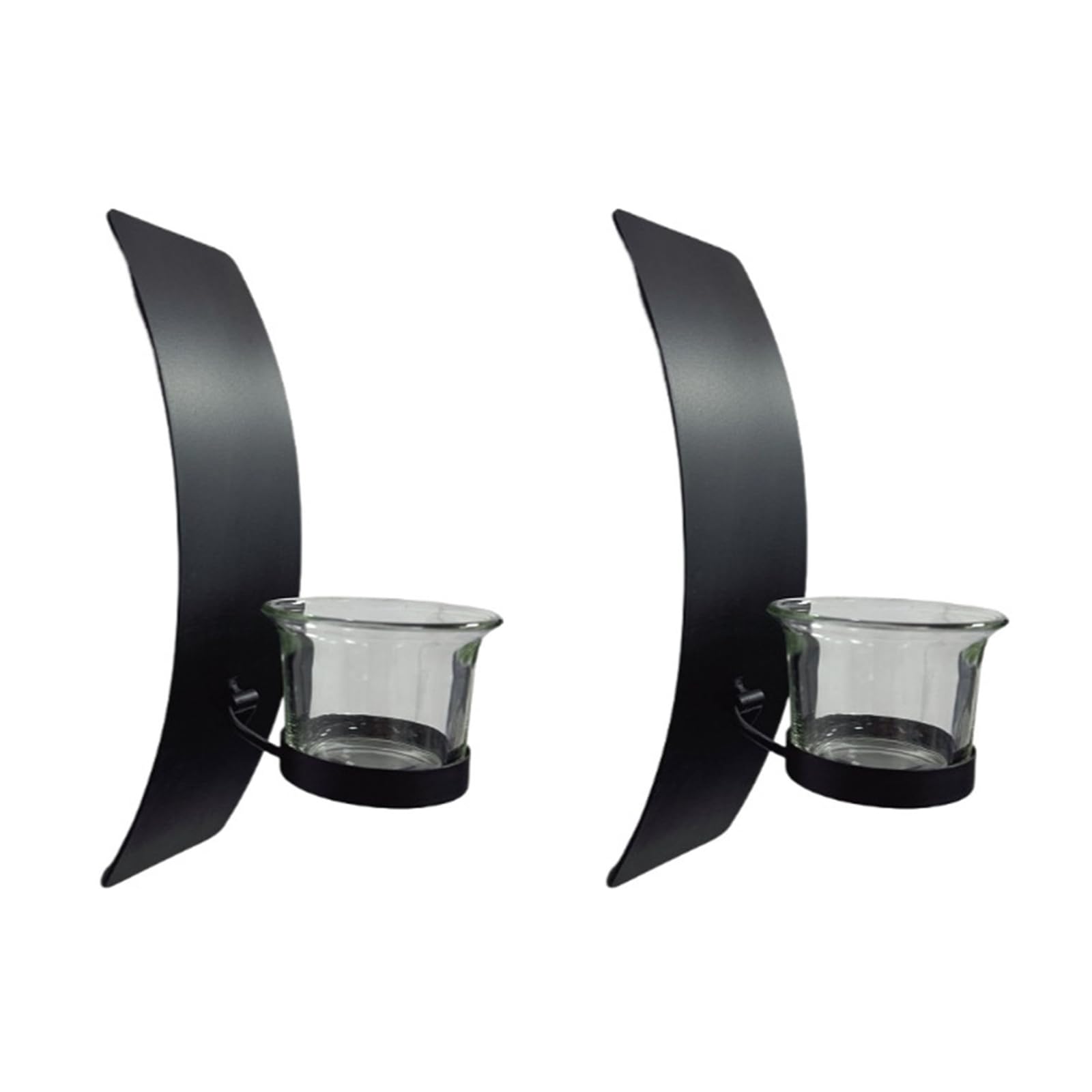 Bougeoirs muraux minimalistes courbés en métal noir avec gobelet en verre amovible