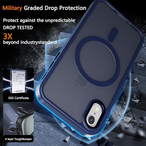 Image of Magnetic iPhone XR case,Compatible with Magsafe, Military-Grade Protection,Slim Translucent Matte Shockproof with Anti-Scratch Anti-Fingerprint Phone Cover (Dark Blue, iPhone XR)