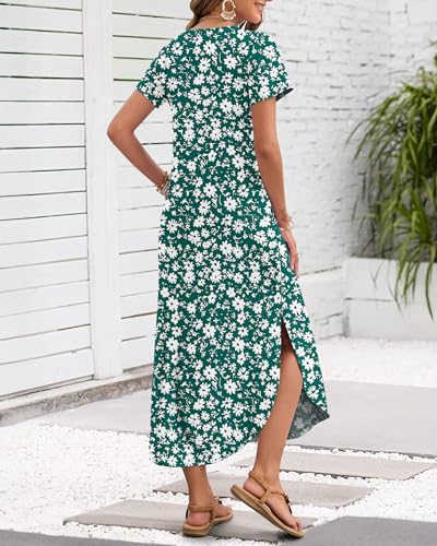 Image of MISFAY Women's Summer Maxi Dress 2026 Casual Short Sleeves V Neck Loose Sundress Split Long Beach T Shirt Dress