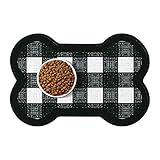 Yinuomo Dog Food Mat, Water Absorbent Pet Food Mat, Non Slip Placemat for Pets Bowl and Water, Easy to Clean, Machine Washable Feeding Mats for Multiple Breeds, Large 16'' x 24''(Bone Shape)