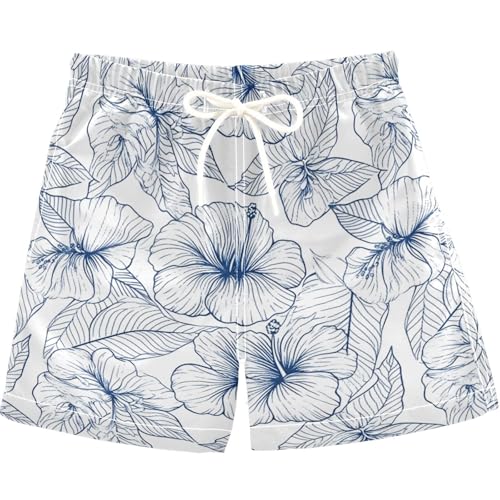 visesunny Summer Boy's Beach Shorts Fountain Pen Hibiscus Quick Dry Swim Trunks Baby Boy Bathing Suit with Pockets 4