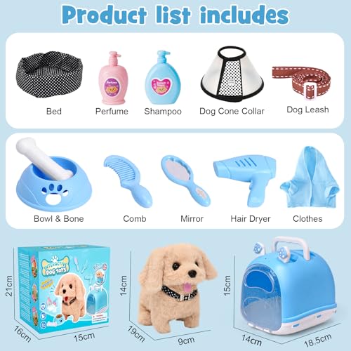 Tacobear Hund Spielzeug Kinder der Läuft und Bellt, Elektrischer Hund mit Leine Hundekäfig Hundemantel Interaktives Haustier Kuscheltier Spielhund Geschenk Spielzeug für Mädchen Junge 3 4 5 6 Jahre