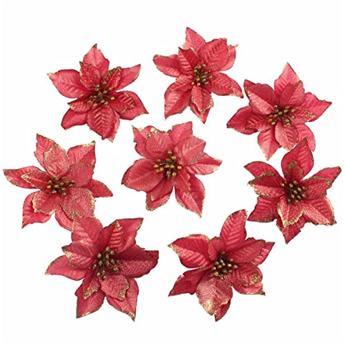 10Pcs Christmas Poinsettia Artificial Flowers For Xmas/Holiday/Wedding Wreath Garlands Home Decor Festival Supplies #TOP4
