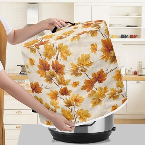 Image of 8-Quart Kitchen Appliance Cover - Fall Maple Leaves Dust Protector | Portable with Pockets & Handle | Fits Round /Rectangular Pots & Air Fryers