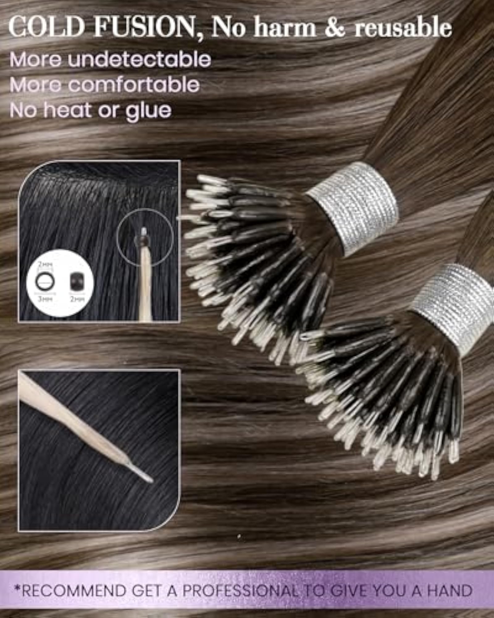Real Human Hair Extensions, Chocolate Brown to Ash Blonde, 20 Inch