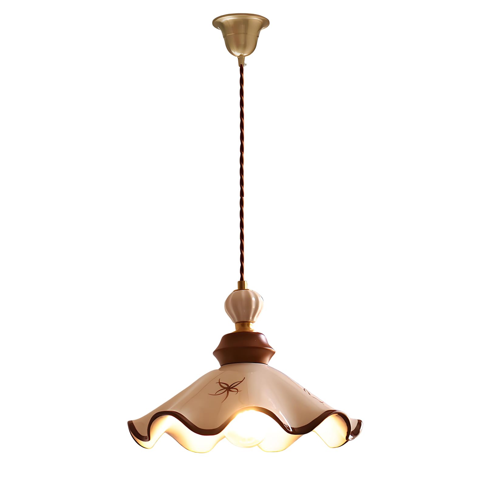 YNVIOZM White Ceramic Pleated Pendant Light Mid-Century Hanging Lamp with Adjustable Height Cord and Solid Wood Finish Hanging Ceiling Lighting Fixture for Kitchen Island Dining Room Bedside Entryway