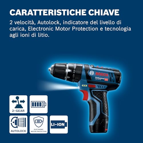 Bosch Professional Sistema 12V Trapano Avvitatore Con Percussione GSB 12V-15, Incl. Batteria 2x2.0 Ah + Caricabatterie, 2x Set Di Trapani, 1x Set Di Punte, In Borsa, Amazon Exclusive Set - 4