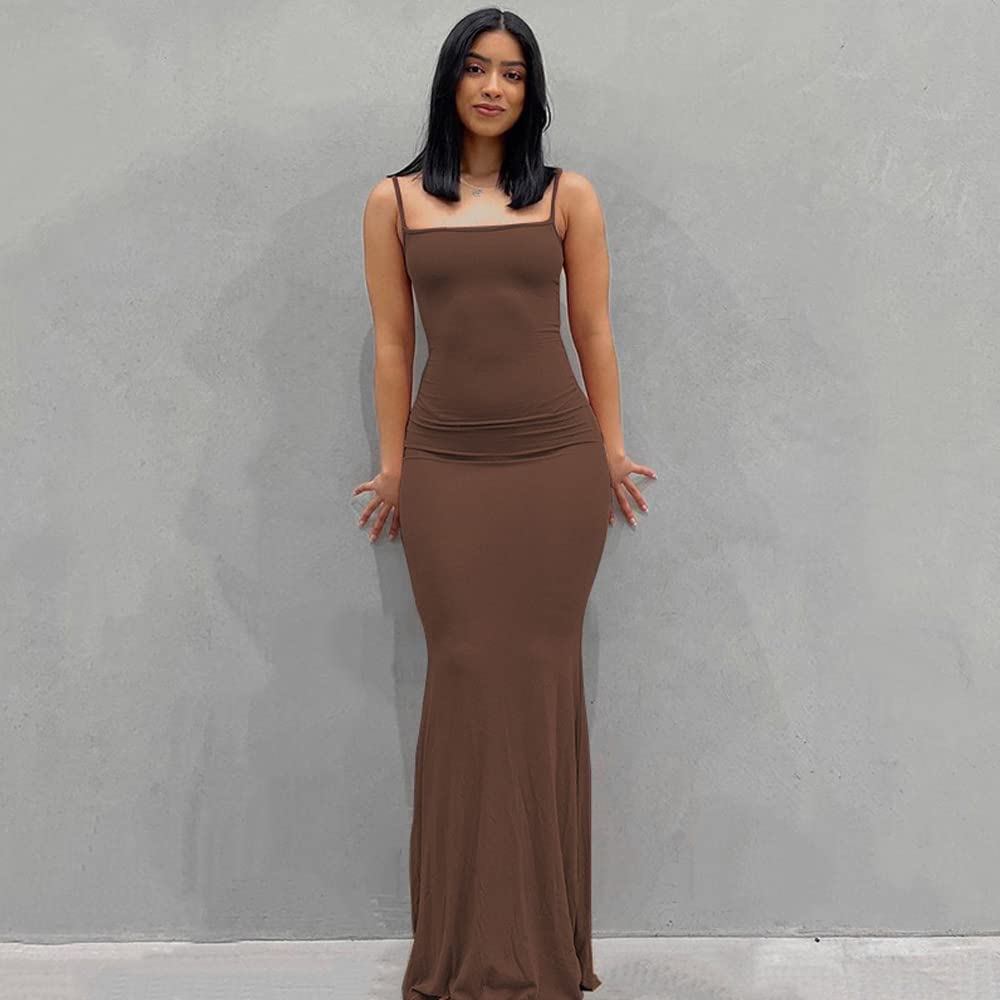 TOFBS Donna Spaghetti Strap Senza Maniche Vestito Aderente Casual Vestito Lunghi Sexy Senza Schienale Bodycon Maxi Vestito Club Abito da Festa Abito da Cocktail Vestito Donna Estiva