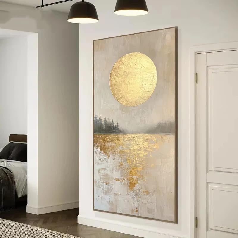 Toile abstraite lune dorée lac impression art mural - 3