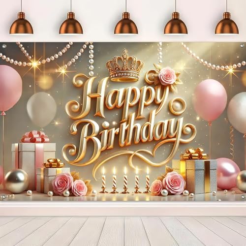 Banner Feliz Cumpleaños Princesa 71x43 Pulgadas Rosa Oro miniatura 5