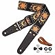 Nefelibata Gitarrengurt, Sonne & Mond Stickerei Gitarrengurte mit Kopf Rindsleder Enden für Bass, elektrische & akustische Gitarren, kostenlose Gurtknopf, 1 Paar Gurtschlösser und 4 Gitarrenplektren