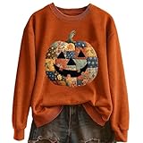 felpe di halloween da donna vintage zucca faccia fantasma grafica girocollo top casual divertente manica lunga top, arancione 2., xxl