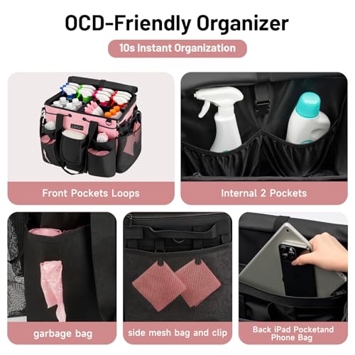 Image of Large Cleaning Caddy for Cleaning Supplies Organizer, Rolling Cleaning Caddy Bags with Wheels for Housekeepers, Cleaning Carts on Wheels for Home Car Office Picnic