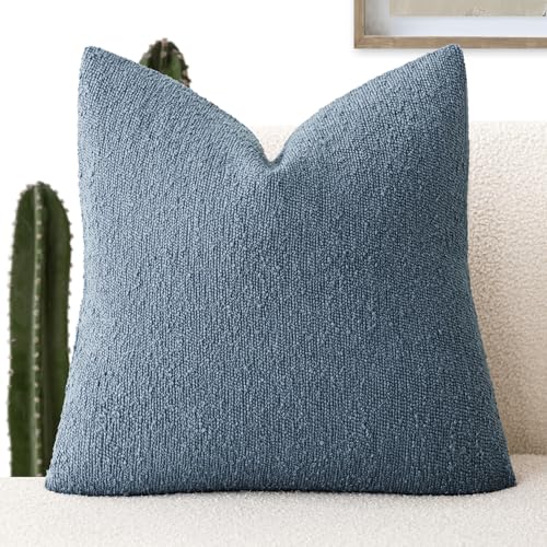 Image of Foindtower Decorative Textured Boucle Throw Pillow Covers Accent Solid Pillow Cases Neutral Soft Cozy Couch Cushion Case for Chair Sofa Bedroom Living Room Home Decor 20x20 Inch,1PC,Misty Blue