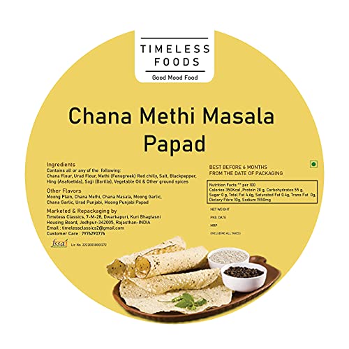 Image of Timeless Food : Chana Methi Papad | Handmade Rajasthani Crispy digestive fenugreek Saji Snacks - 800 GM