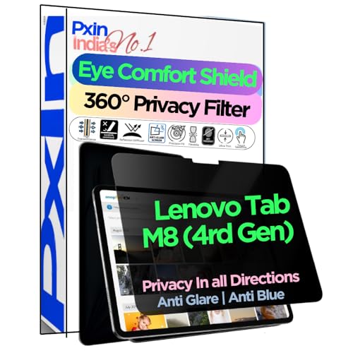 Image of Pxin Tablet Privacy Screen Guard compatible with Lenovo Tab M8 (4rd Gen) | No.1 | Anti Glare | Anti Blue Light | Anti UV | 4 Way Privacy Filter | 360 Privacy | Eye Protect