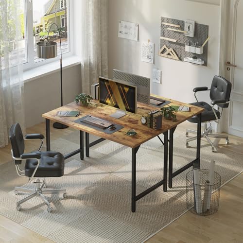 Image of Grandder 47 inch Computer Desk, Home Office Desk Study Writing Kid Table, Simple PC Work Desk, Adjustable Feet, Rustic Brown