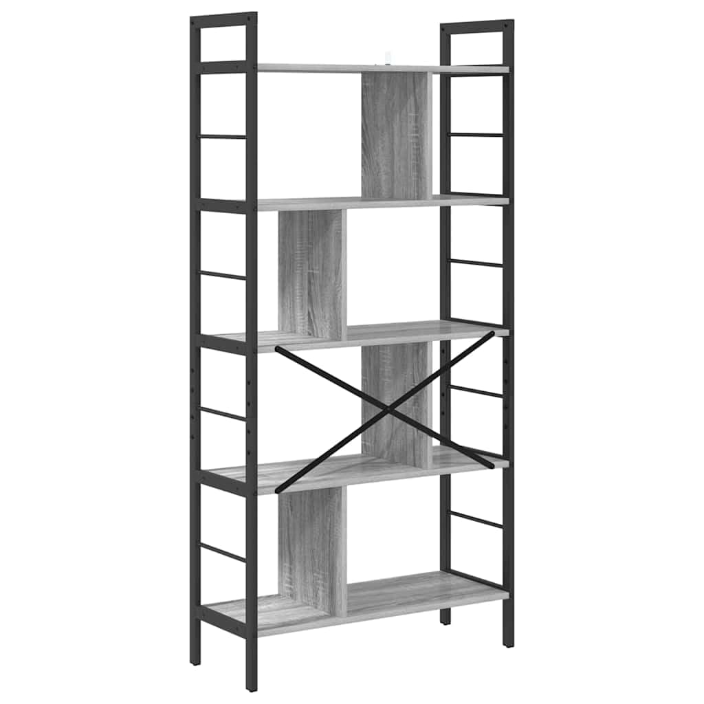 Estantería de Libros Gris Sonoma 75 x 30 x 156 cm con 9 estantes, Estructura Robusta de Acero y Madera Duradera, Ideal para Oficina, Sala, Dormitorio o Estudio, organización y decoración