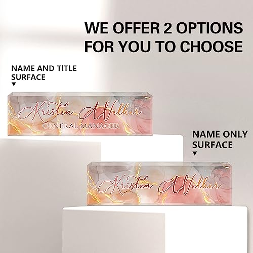 Image of Custom Name Plate for Desk, Desk Name Plate Personalized, Office Decor for Women Men, Acrylic Desktop Accessories, Office Appreciation Gifts for Boss Social Workers Nurse Teacher Employee (Gold /Pink)