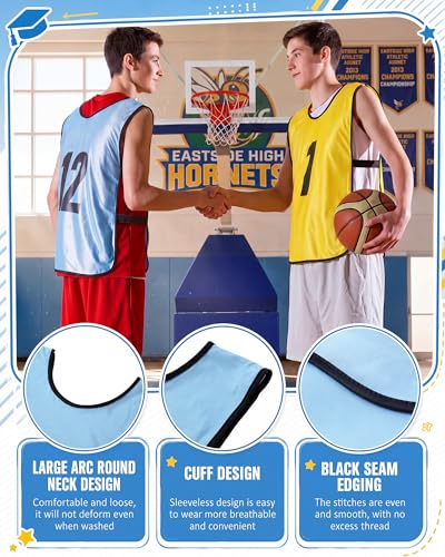 Image of Yahenda 24 Pcs Sports Pinnies Soccer Scrimmage Practice Vests Numbered Soccer Team Pennies with Belt for Adult