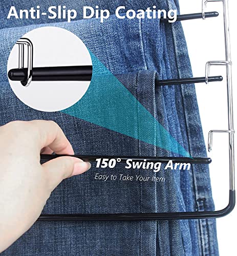 Kleverise Pants Hangers Space Saving, 5 Layer Tiered Non-Slip Stainless Steel Pants Hangers, Multi-Tier Pants Organizer Hangers, Swing Arm Space Saver Pants Hangers For Jeans Trousers #TOP1