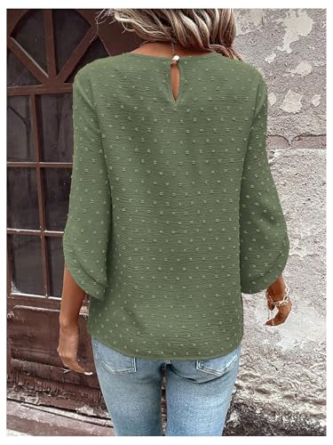 OYOANGLE Women's Dressy Casual Tops Swiss Dots Short Sleeve Chiffon Blouse Summer Work Shirts2