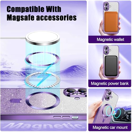 Image of Misscase for iPhone 17 Case Compatible with MagSafe,Built-in Camera Lens Protector Full Protection Soft TPU Anti-Scratch Anti-Fingerprint Magnetic Glitter Slim Case Cover 6.3 inch Purple
