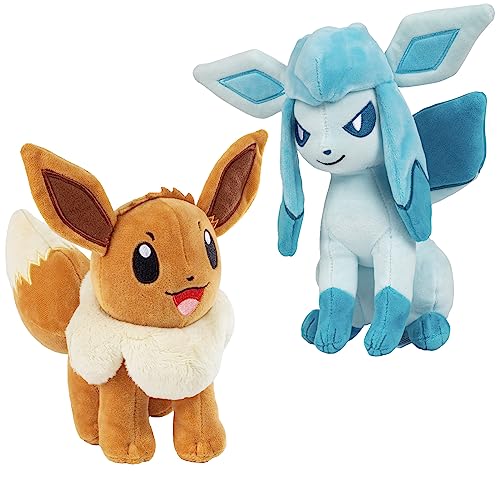 Pokemon 8' Eevee & Glaceon Plush 2-Pack - Eevee Evolution Set - Officially Licensed - Authentic Stuffed Animal Toy Figures - Gift for Kids, Boys, Girls - 2+