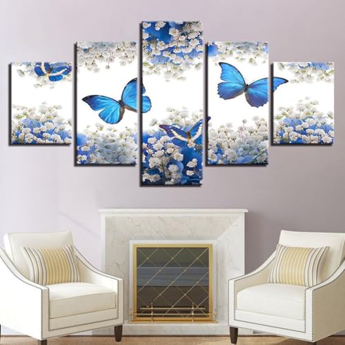 Image of Modern Abstract Butterfly Wall Art Canvas Painting, 5-Piece Set Home Decor, Bright Resistant Wood for Bars, Assorted Sizes 10x15cm to 20x50cm (S)