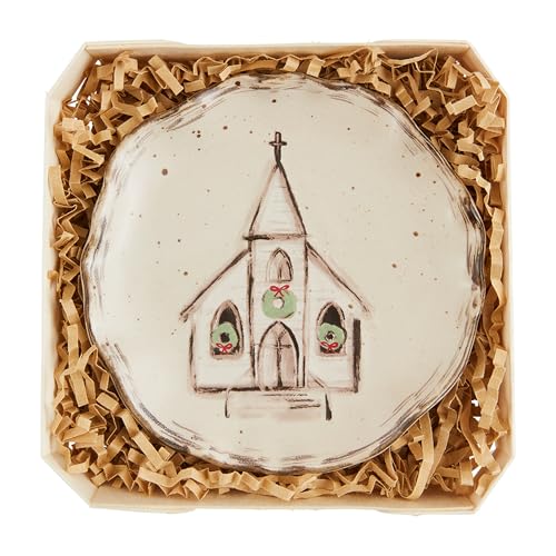 Mud Pie Church Stoneware Trinket Dish Tidbit Plates, 4 1/2