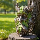 Euiroet 8.3" Real Tree Face Hugger Statue, Garden Outdoor Resin Sculpture with Foliage Features, Fairy Elve Accent Yard Art, Halloween Trees Decorations Outdoor Wall Mounted Statue