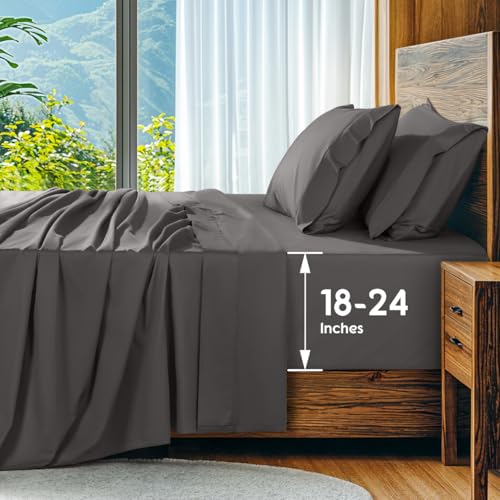 SONORO KATE 100% Egyptian Cotton Sheets Set, Extra Deep Pocket up to 18'-24',1000 High Thread Count, Soft & Breathable 5-Star Hotel Sateen Bed Sheets - 4 PC (Dark Grey,King)
