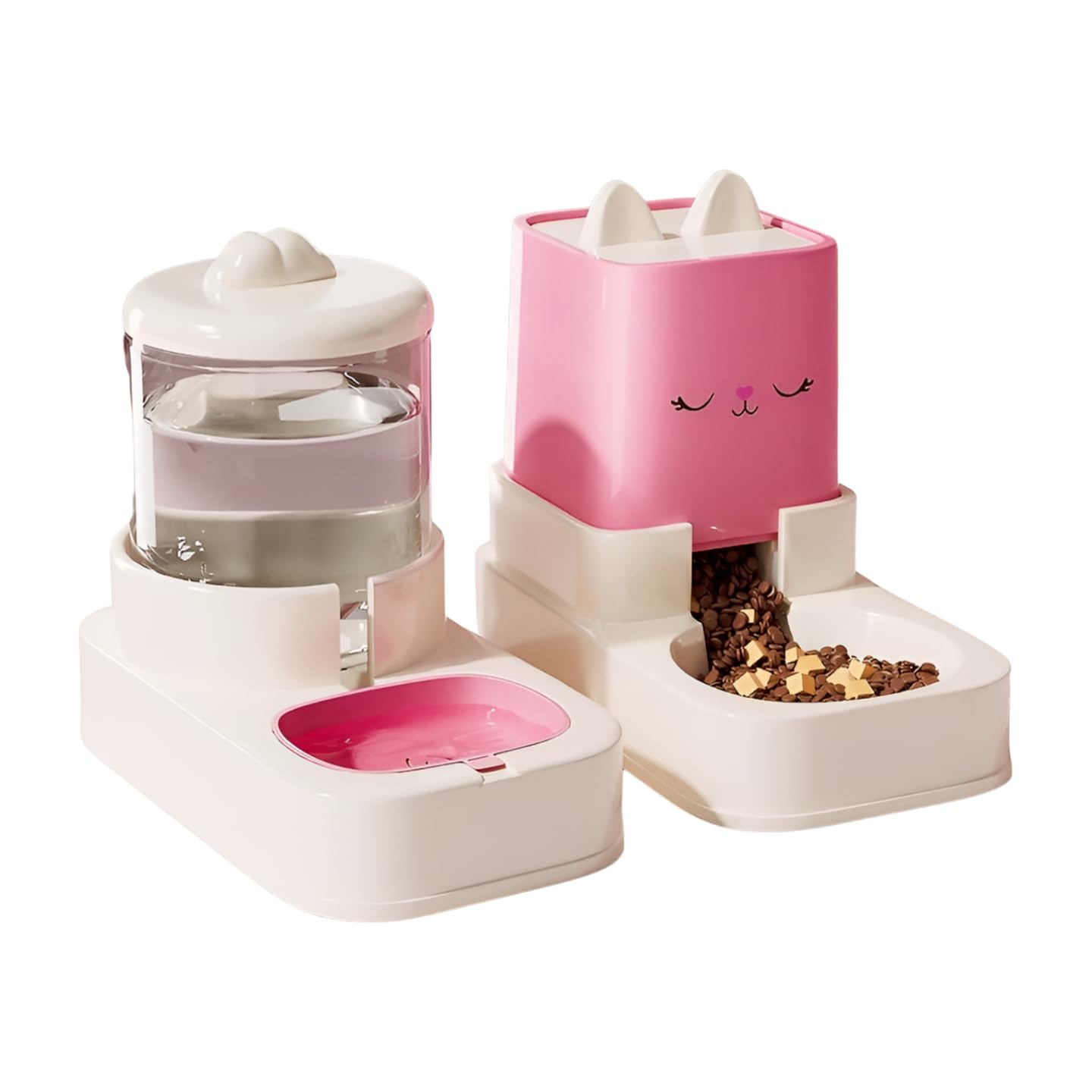 Distributeur Croquettes Chat, Distributeur Eau Chat, Gamelle Chat Automatique, 2 gamelles avec Distributeur d'eau - 2,2 l + 1,8 l (Rose)