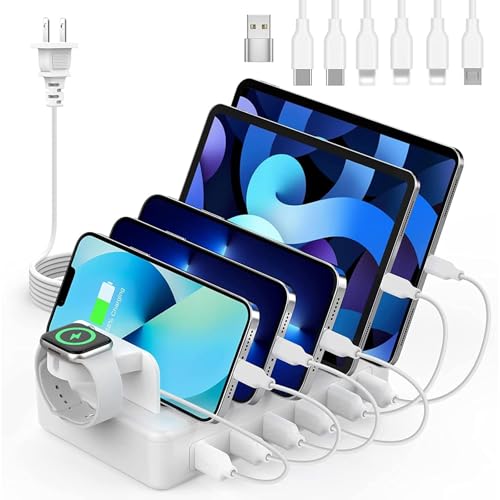 CREATIVE DESIGN Charging Station for Multiple Devices, 50W 6 Ports Charging Dock with 6 Cables...