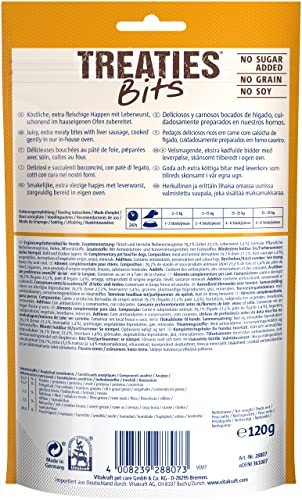 Vitakraft Treaties Bits, Hundeleckerli getreidefrei, mit Leberwurst, mit hohem Fleischanteil, ideal als Belohnung und Training, ohne Zusatz von Zucker (1x 120g) (Packung mit 2)