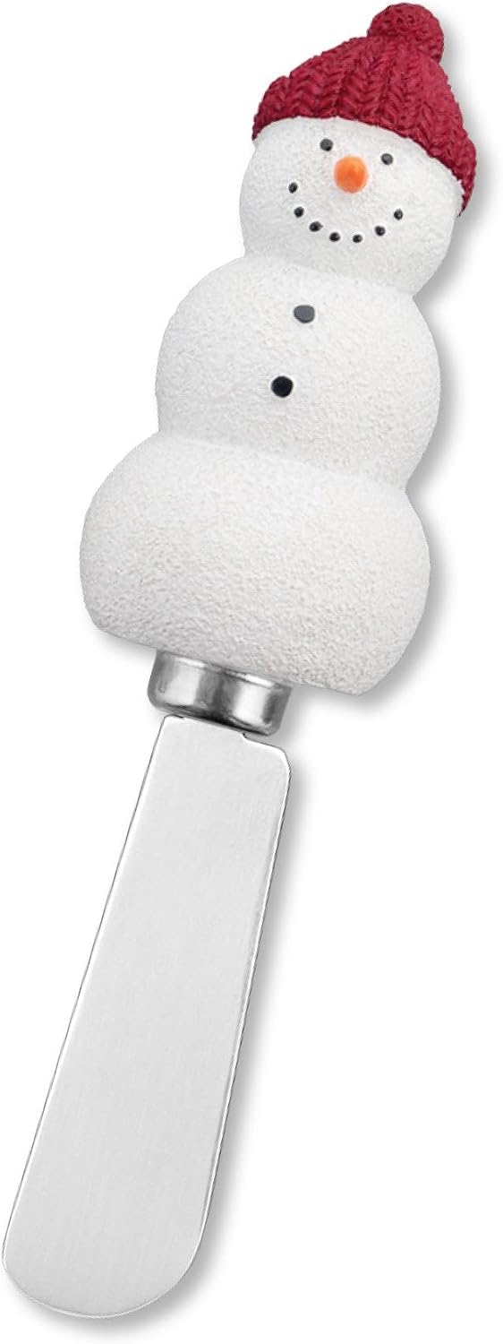 Wine Things Snowmen Cheese Spreaders, Hand-Painted Resin Handles with Stainless Steel Blades for Spreading Cream Cheese, Butter, and Jam, Assorted Designs, Set of 4