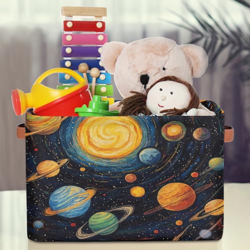 Image of Solar System Storage Baskets for Organizing, Fabric Collapsible Storage Bins Box Space Planets Decorative Toy Organizer Baskets for Closet Shelves Gift Basket 2Pcs