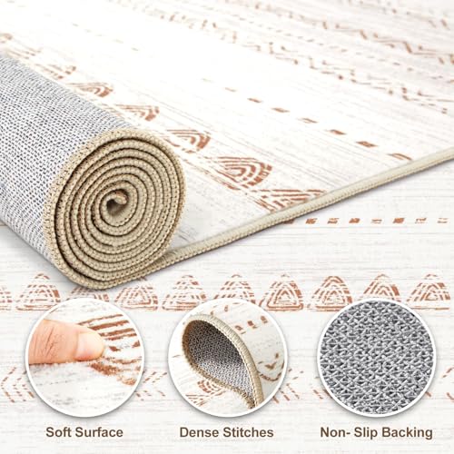 Nakagishi 7x9 Area Rug Living Room: Washable Boho Large Neutral Soft Farmhouse Modern Rugs Stain Resistant Moroccan Non-Slip Indoor Carpet for Bedroom Nursery Kids Playroom Office Dining Room- Brown
