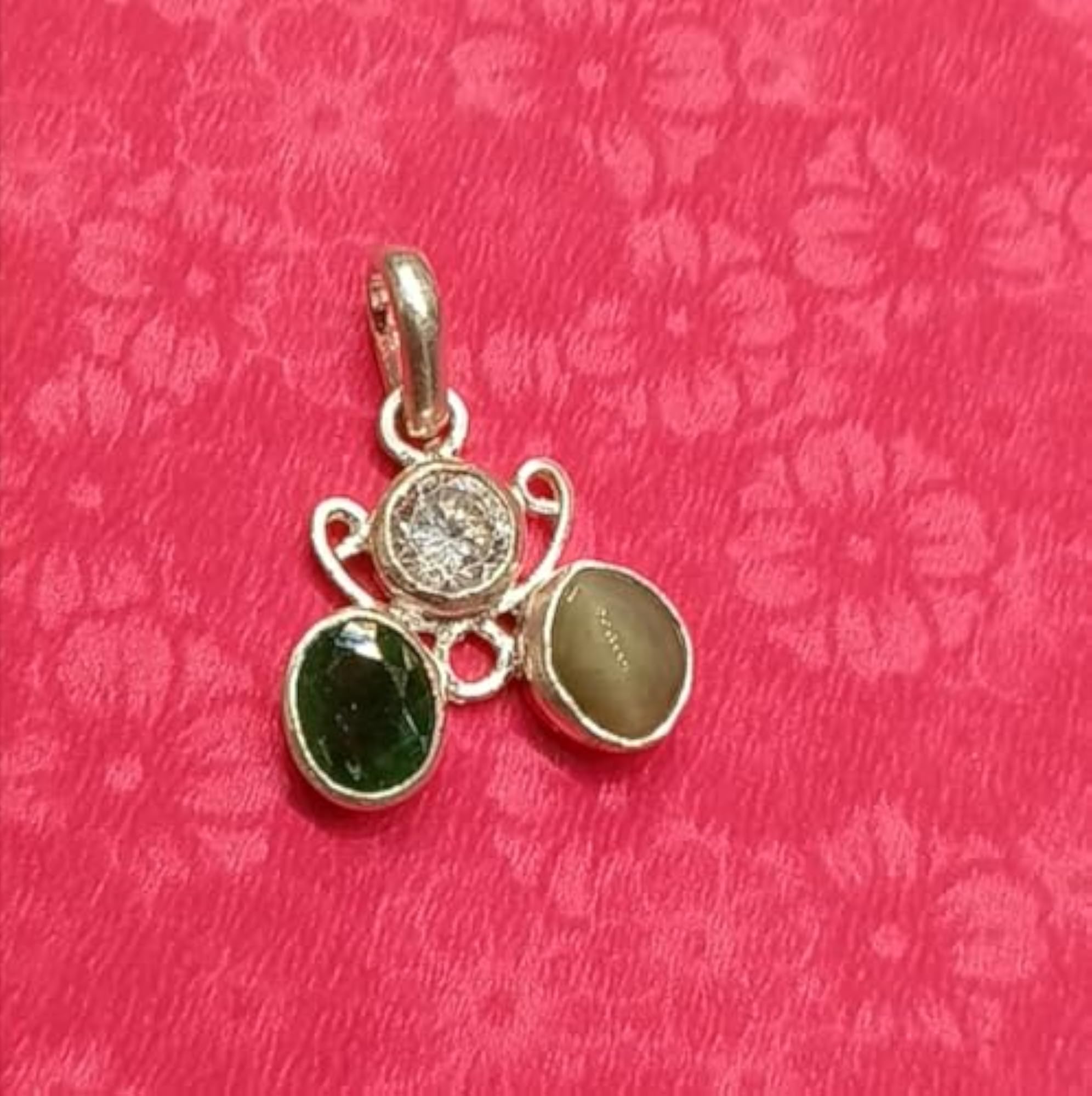 Natural Emerald & Cat's Eye German Silver Combination Pendant