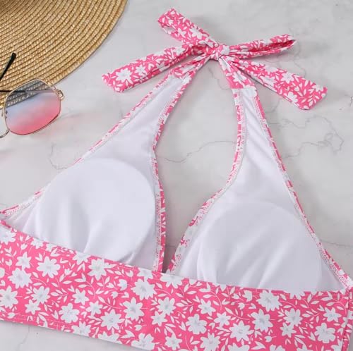 Bikini Set for Women Floral Halter Tummy Control 3 Piec Girls' Swimsuit High Waisted Bathing Suits with Beach Skirt3