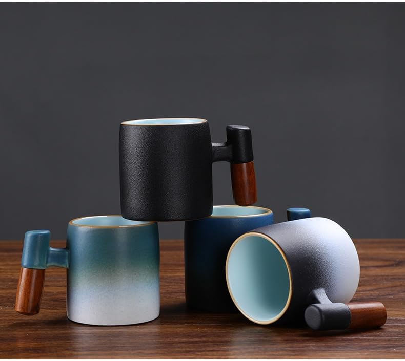 2-Oz Ceramic Espresso Cups with Wood Handle, 2/4-Piece Set for Coffee, Tea, Latte - Dishwasher Safe, Multi-Color & Wood Styles, Gift & Café Use (black, Wooden Handle4) - Image 6