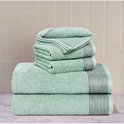 GLAMBURG Ultra-weiches 6er-Pack Baumwoll-Handtuch-Set, enthält 2 übergroße Badetücher 70 x 140 cm, 2 Handtücher 40 x 60 cm und 2 Waschbetten 30 x 30 cm, Meeresgrün – Bild 3