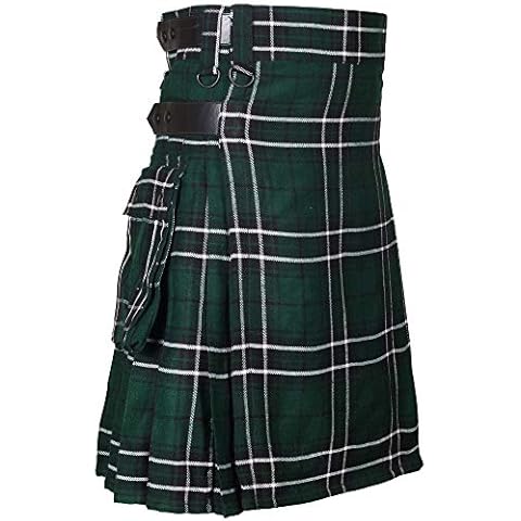 Men's Kilt in Maclean of Duart Hunting Tartan Leather Straps 16OZ Acrylic Wool Utility Kilts (Maclean of Duart Hunting, 48'') Cover